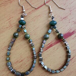 Green Agate Hoops